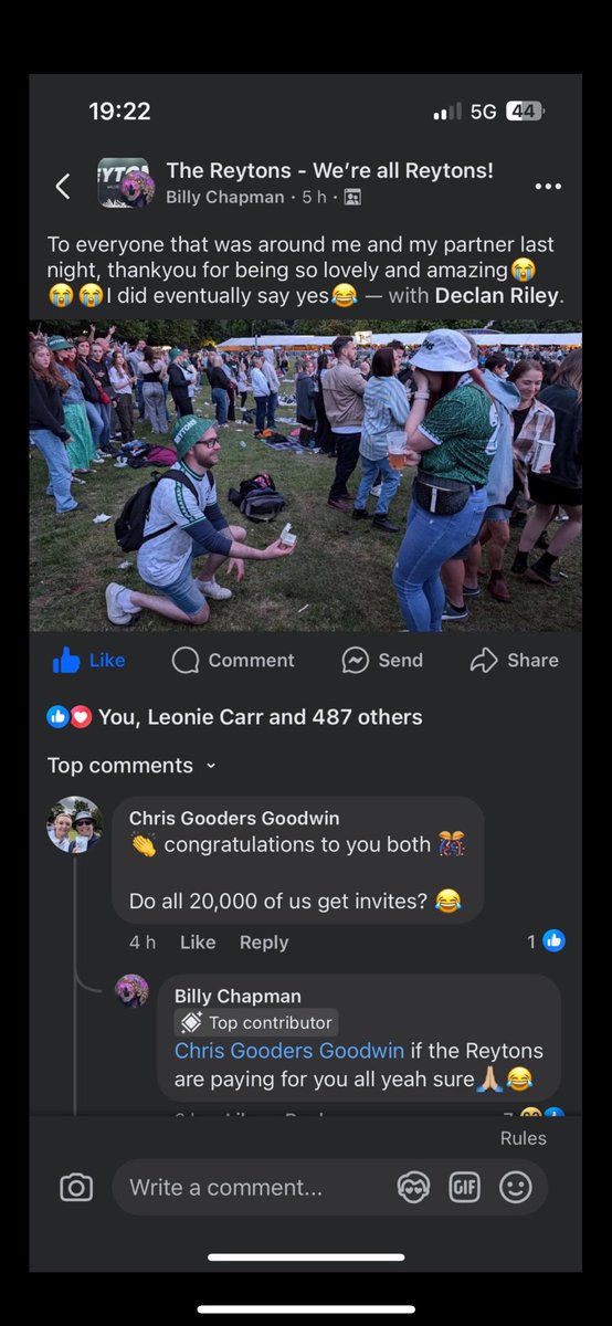 stephBFC66's tweet photo. @TheReytons   I think a little goody bag or something should be done for these two who got engaged at the gig yesterday https://t.co/MmWQOR7uMM