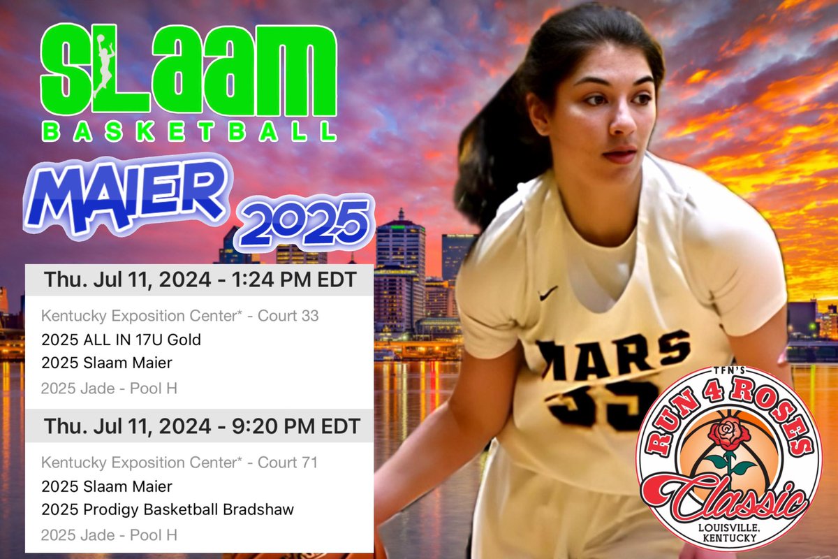 Check out me and my teams schedule for Run for the Roses! <a href="/SLAAMBASKETBALL/">slaambasketball</a> <a href="/Slaam22Maier/">SLAAM29Maier</a> <a href="/marsbasketball_/">Mars Girls Basketball</a>