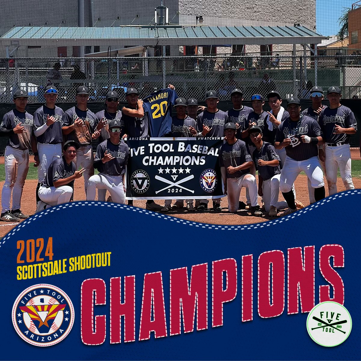 🏆 Champions 🏆

Congrats to <a href="/KawainuiBSB/">Kawainui Baseball</a>’s on winning the Championship of the <a href="/FiveTool/">Five Tool Baseball</a> Arizona Scottsdale Shootout!

#WatchEm