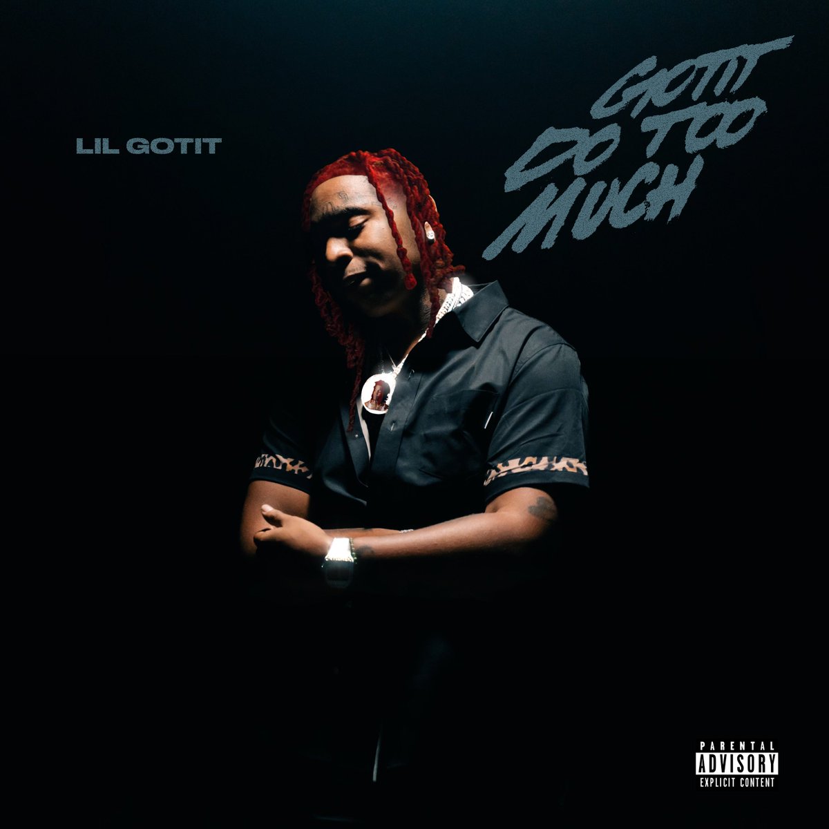 KeanesGallery's tweet photo. “Gotit Do Too Much” @1lilgotit 
Scrapped album cover art from 2023

Creative direction &amp; design by myself
Typography by @gothdre https://t.co/SE61GT7cDu