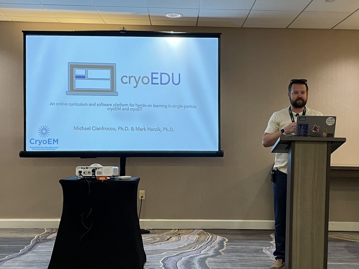 <a href="/caleighmazumaya/">Caleigh Azumaya</a> Mark Herzik introduced cryoEDU - a platform to provide real-world data analysis examples to learn cryoEM processing focused on 3 main areas: 1) how to analyze cryoEM data, 2) RELION data analysis simulator and 3) educational videos.

Learn more here: cryoedu.org