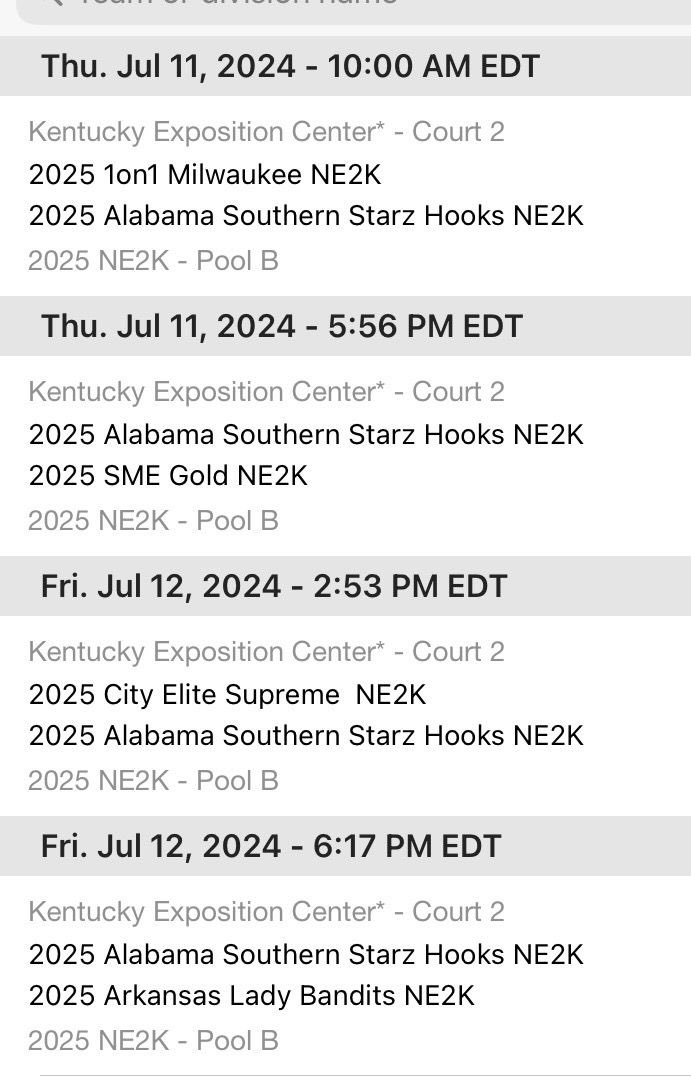 Here’s my pool play schedule for the upcoming Run 4 Roses tournament!!