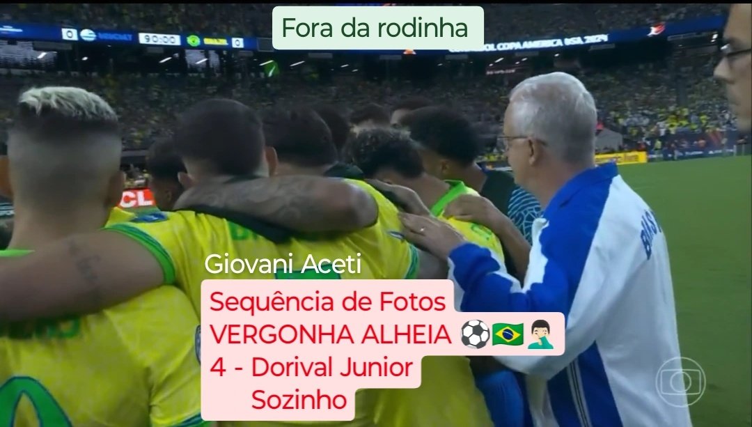 VERGONHA ALHEIA ⚽🇧🇷🤦🏻‍♂️
Perdão Dorival Junior, é patética essa sequência de fotos sua fora da rodinha de jogadores da Seleção Brasileira antes dos pênaltis contra Uruguai na eliminação da Copa América 😬
1- Levantando o Dedinho
2- Coçando a cabeça
3- Esticando o pescoço
4- Sozinho