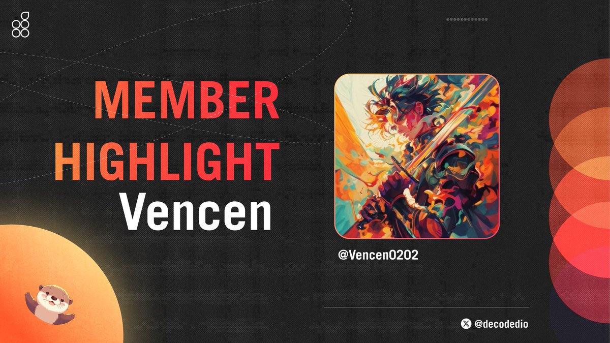 GM Decoders!          

Spotlight Sundays: Vencen <a href="/Vencen0202/">Vencen 🐉</a> 

💎Celebrating Our Community, One Member at a Time.

Vencen is indeed a valued member of our community! He's a Collab Manager in the space and has brought numerous great collab opportunities to Decoded. 

He's also