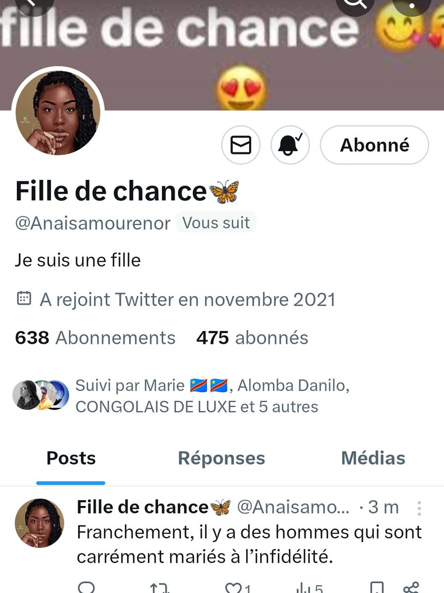 Méfiez-vous de @Anaisamourenor c'est un faux compte , c'est un homme derrière ce compte, ne vous laisser pas arnaquer chers frères. 
<a href="/leParrainRDC/">𝐥𝐞 𝐏𝐚𝐫𝐫𝐚𝐢𝐧</a> <a href="/central_sage/">ᏟᎬᏁᎢᏒᎪᏞ👑🇨🇩</a> @receveur_207 <a href="/AdriennesifaM/">Adrienne SIFA MUBAKE</a>