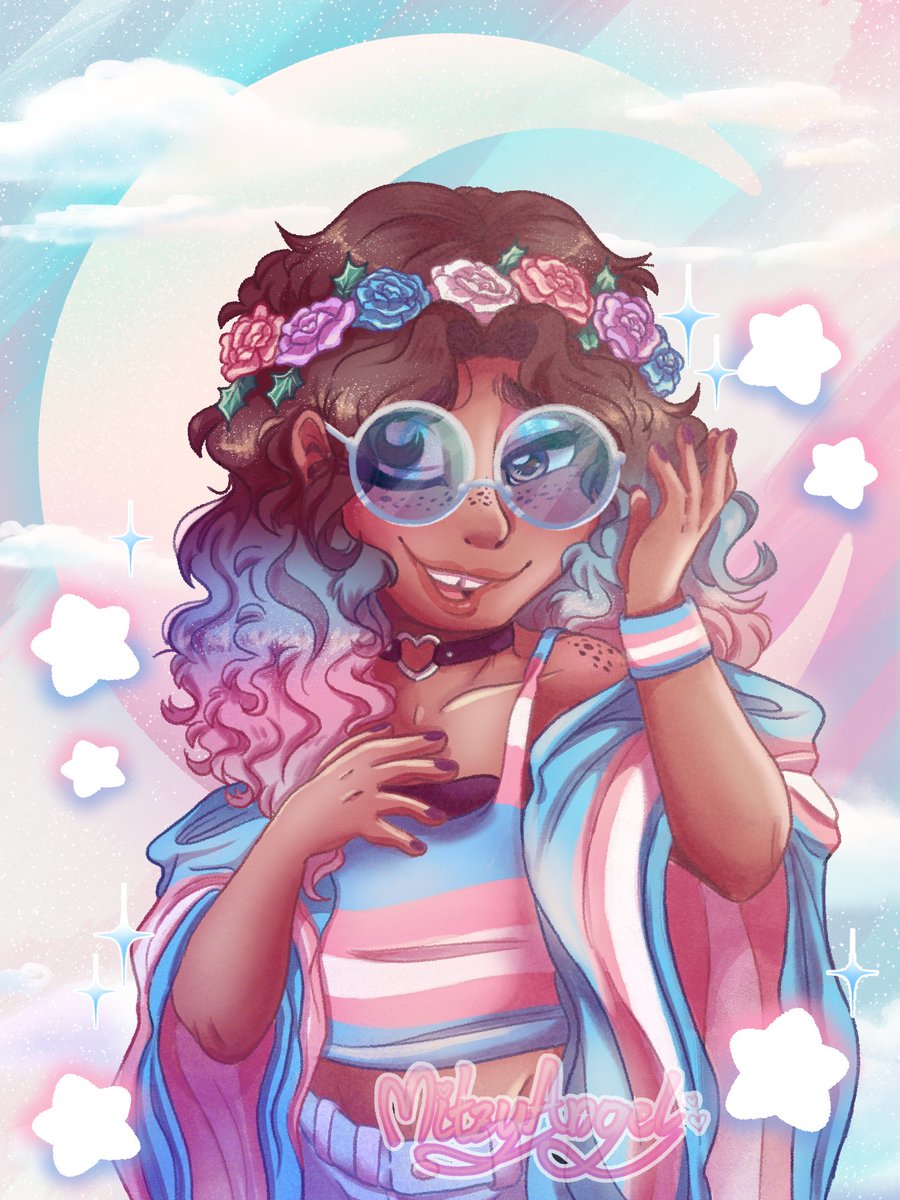 Mitzy624Angel's tweet photo. 💙Una ilustración para el concurso de @nouconcept y @XPPen_Spain ✨

💙Para este OC me base tanto en la paleta de colores de la bandera Transgenero y la personalidad de cada amiga mía trans que he conocido, tanto su calidez, amabilidad y belleza ✨

#nouxppenorgullo #nouxppen https://t.co/RC8sNuihHG