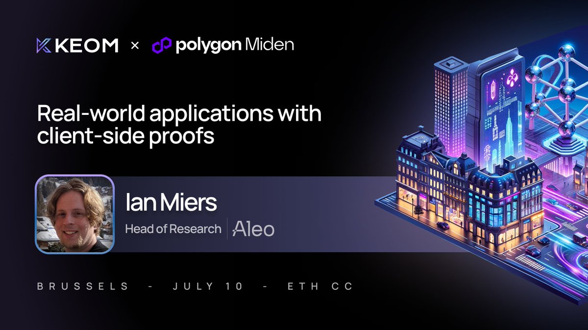 🪁 We are excited to announce that <a href="/secparam/">Ian Miers</a>, Head of Research <a href="/AleoHQ/">Aleo</a>, will be a panelist at the Fire side chat, an exclusive <a href="/ethcc/">EthCC - Ethereum Community Conference</a> event hosted by Keom and <a href="/0xpolygon/">Polygon</a> Miden.

📌 Topic of discussion:
Real-world applications with client-side proofs

Sign up to secure your spot