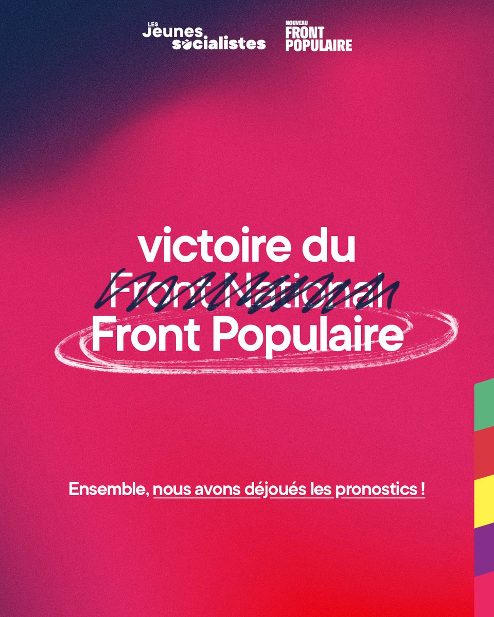 VICTOIRE DU NOUVEAU FRONT POPULAIRE ✊

→ Ensemble, nous avons déjoués les pronostics !🔥

#NouveauFrontPopulaire #VictoireNFP #legislatives2024