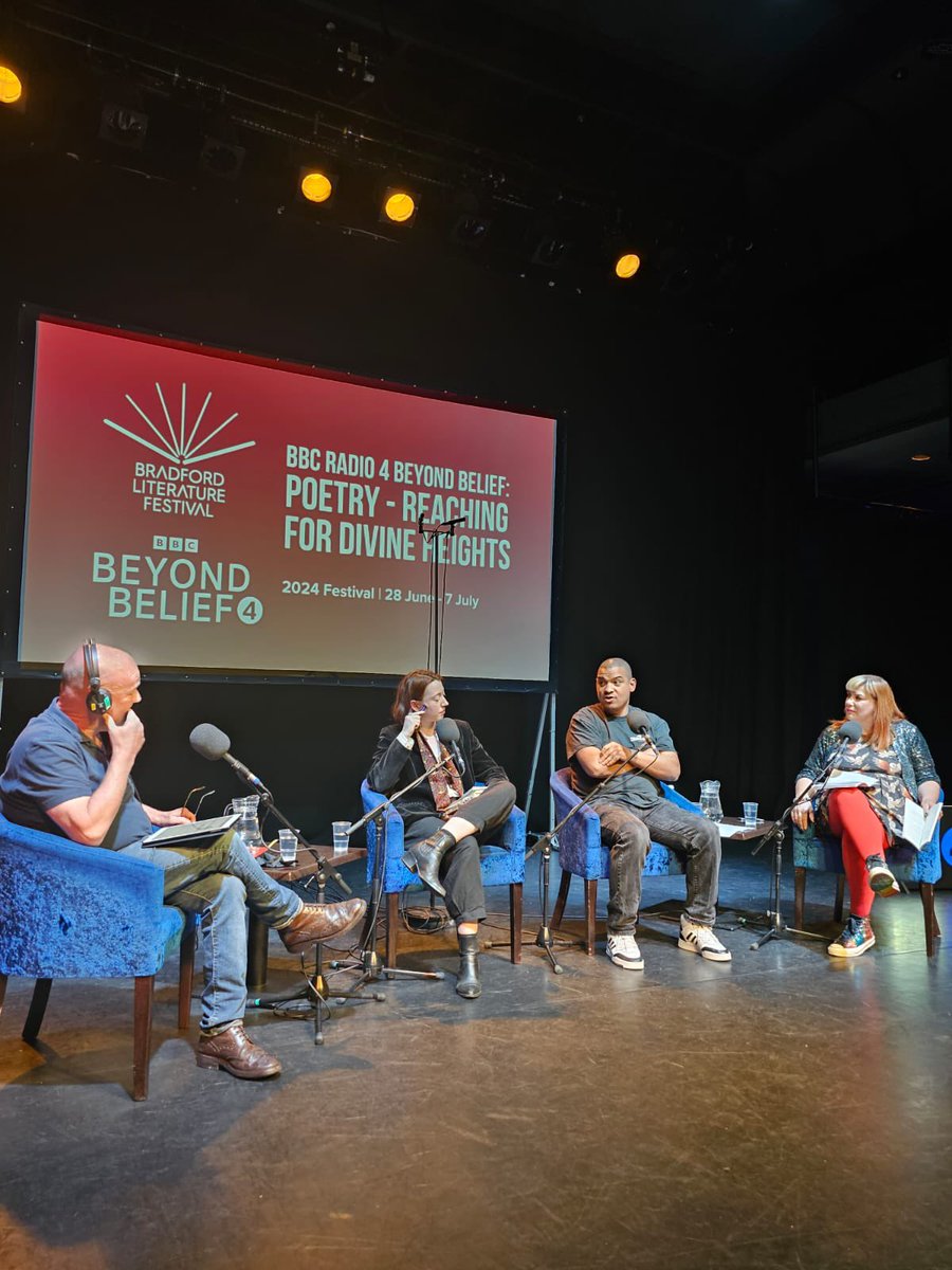 Ace chat for #BeyondBelief <a href="/BBCRadio4/">BBC Radio 4</a> with the brilliant <a href="/giles_fraser/">Giles Fraser</a> <a href="/katefoxwriter/">DrKateFox</a> <a href="/CamilleRalphs_/">Camille Ralphs</a> ✨✨✨ live at <a href="/BradfordLitFest/">Bradford Literature Festival</a> 

Talking divine poetry

Blap! Blap! Blap!…. Amen.