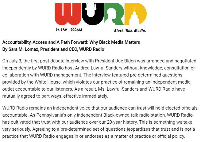 BNONews's tweet image. Pennsylvania radio station WURD cuts ties with host who interviewed Biden with questions provided by the White House