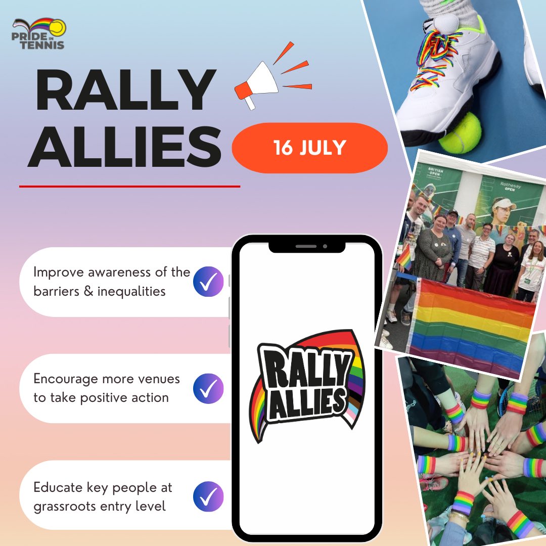 🌟 Join the Rally Allies Webinar!🌟

Learn how to make your tennis venue LGBTQ+ inclusive in our exciting online session. 🎾🏳️‍🌈

📆  Date: July 16th 10:00 am
🔗 Register here: shorturl.at/6Wj3y

#prideintennis  #tennis  #inclusionmatters 
#pridemonth2024   #RallyAllies