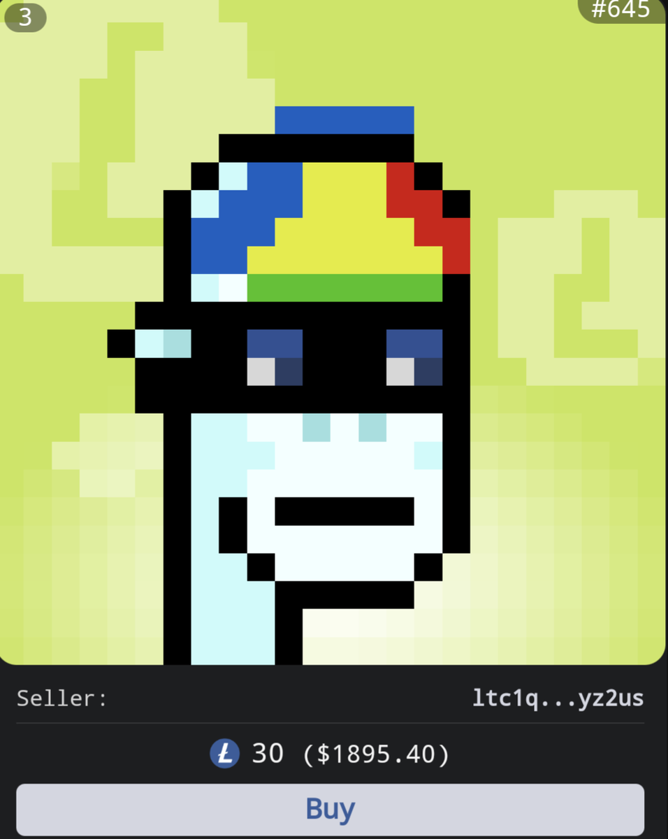 🟠UncleJae.sats🟠 (@unclejae09) on Twitter photo Another <a href="/LitecoinPunks/">Litecoin Punks</a> just listed on <a href="/chikun_market/">Chikun Market | Litecoin Ordinals</a>.
✅1st Ordinals collection on LTC
✅100 Supply
✅Feb '23 creation
There will not be a LTC Ordinals run this cycle, but 5-10 years out these are a safe hold. Another <a href="/LitecoinPunks/">Litecoin Punks</a> just listed on <a href="/chikun_market/">Chikun Market | Litecoin Ordinals</a>.
✅1st Ordinals collection on LTC
✅100 Supply
✅Feb '23 creation
There will not be a LTC Ordinals run this cycle, but 5-10 years out these are a safe hold.