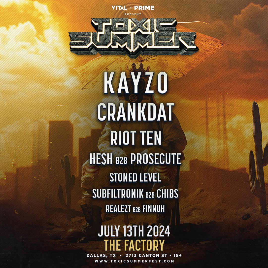 TEXAS FAM! — We would like to treat you with a couple tickets to TOXIC SUMMER in Dallas this weekend! 😜

Here’s how to Enter the Giveaway:
• Like &amp; Repost
• Tag your friends in the comments
• Follow us <a href="/PRIMENIGHTCULT/">PRIME</a> + <a href="/VitalEvents/">Vital Events</a> + <a href="/FullGrindTexas/">Full Grind Entertainment</a> 
Winner chosen on 7/11