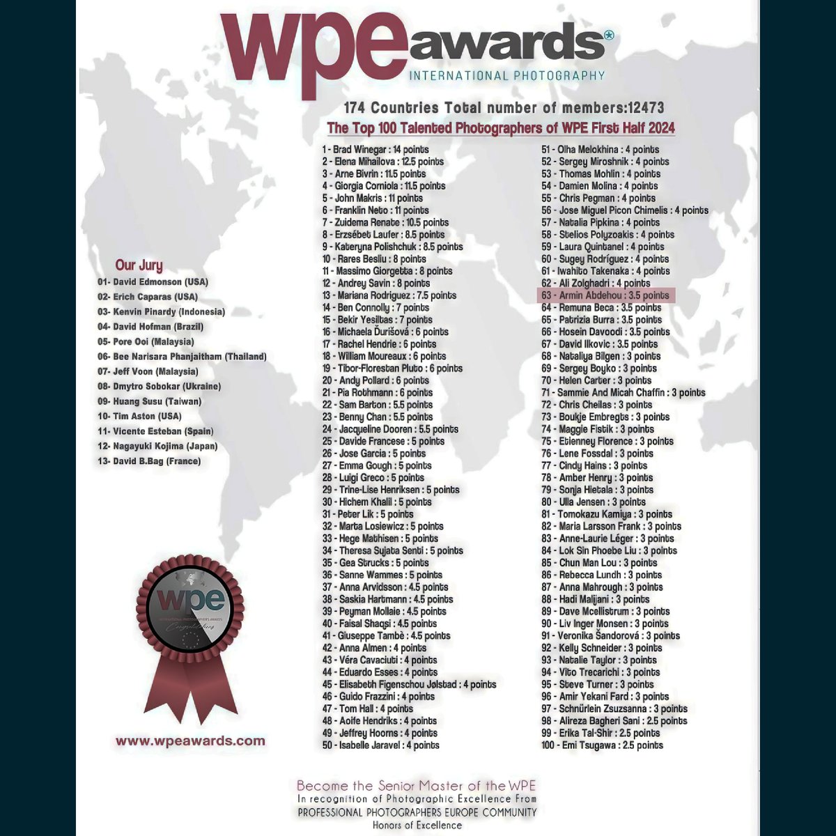 arminabdehou's tweet photo. in the first stage of the WPE competition, I've been ranked among the top 100 photographers of 2024! 🎉

🏅 Third place with a gold badge in Portrait AI
🥈 Two silver badges in Wildlife and Portrait AI

#WPEAwards #PortraitAI #WildlifePhotography https://t.co/QnVVYc0fK9