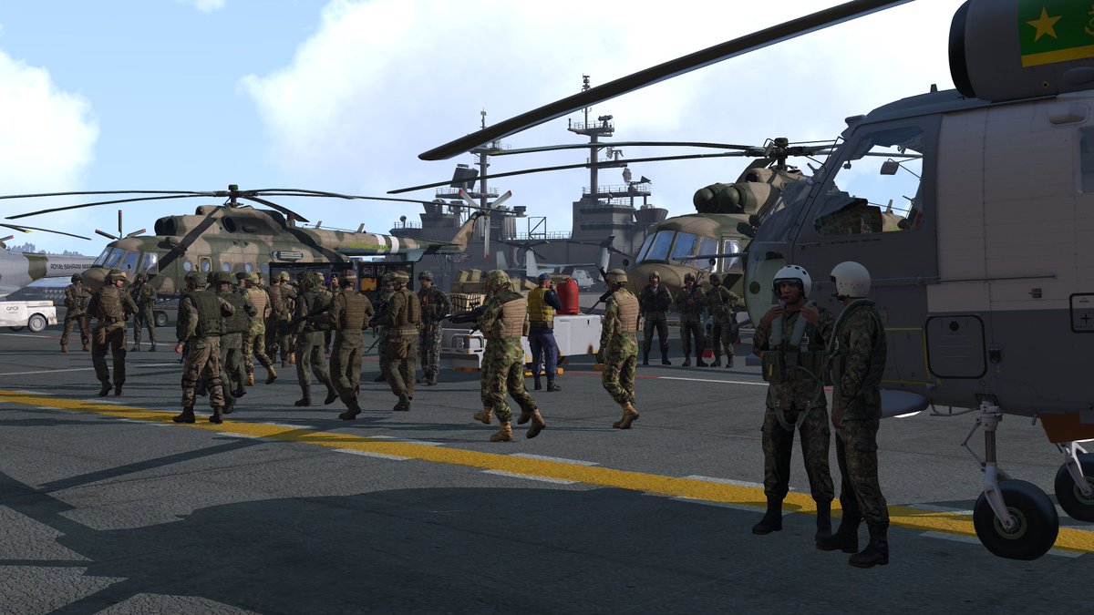 ChernarussiaGOV's tweet image. The CDF naval forces, along with US Marines and RACS forces, conducted assault exercises on enemy positions on islands and vessels. #MilitaryExercises #CDF #Marines #RACS #Arma3