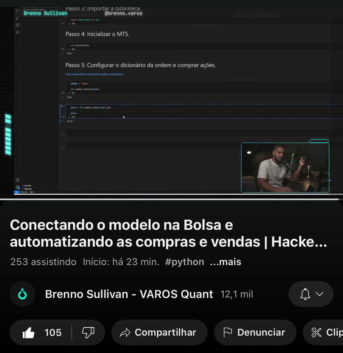 Como comprar e vender ações automaticamente pelo Python?

Tá rolando a Live agora, no YouTube.

Quem quiser o link, só dar RT e comentar aqui que eu envio pela DM (para o link não destruir o alcance).