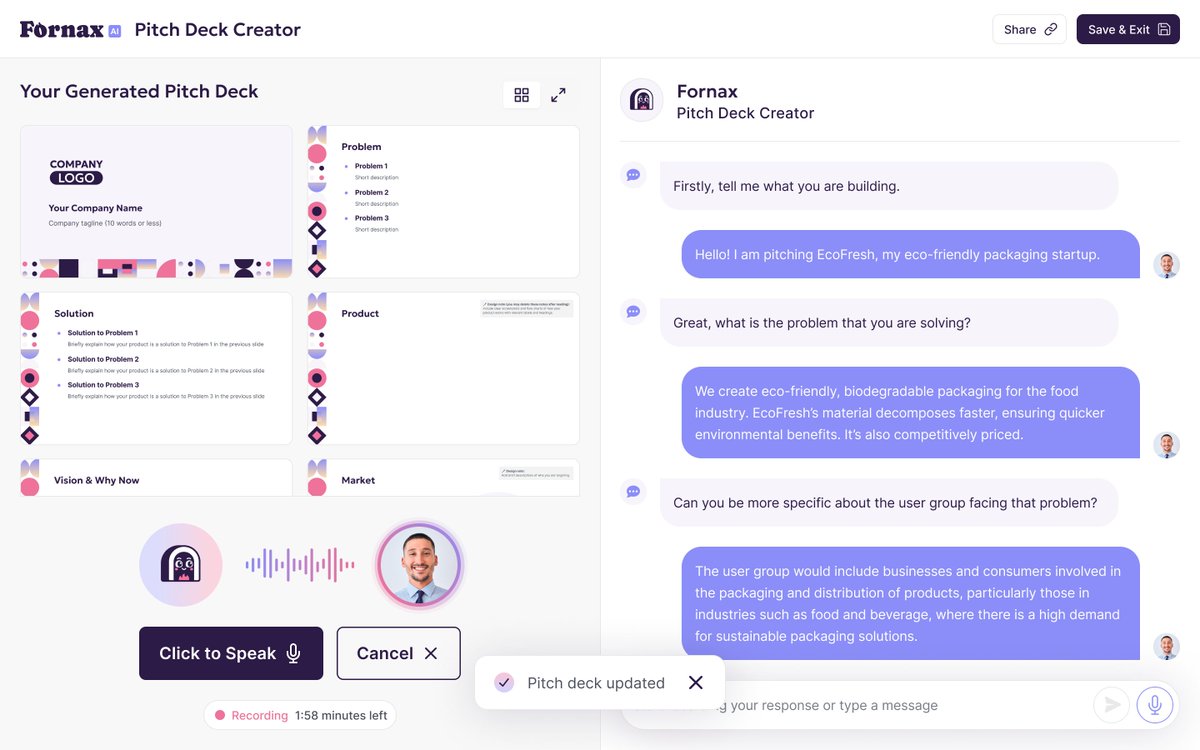 deepinyap's tweet image. For @_buildspace @_nightsweekends I am looking to speak to 5-10 founders who do not yet have a pitch deck but would like one built for them. Comment below or DM me if you are interested. All I need is ~30 minutes of your time!

See preview of our pitch deck builder tool!