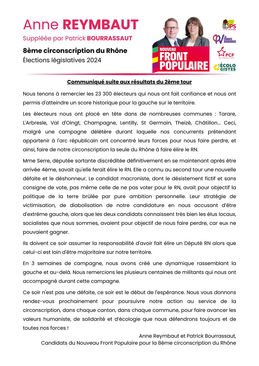 Merci à tous les militant.e.s qui ont participé à cette magnifique campagne, merci aux 23 300 personnes qui ont glissé nos noms dans l'urne ! ❤️🔥

Ce résultat n'est pas un échec : c'est le début de l'espérance ! #electionslegislatives2024