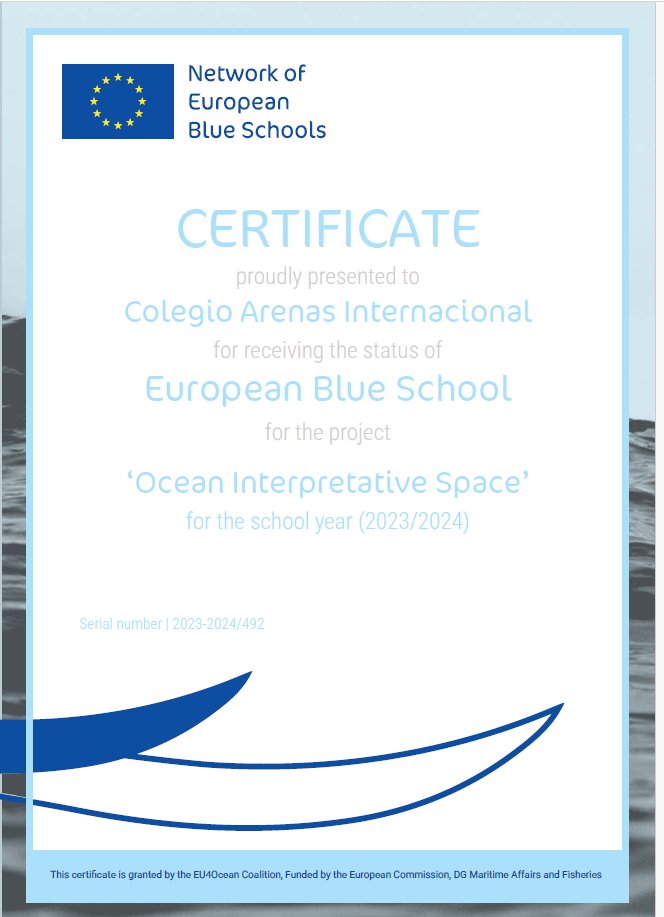 Únicos Colegios en la Red de Escuelas Azules Europeas

El Colegio Arenas Internacional, d ha conseguido la CERTIFICACIÓN DE ESCUELA AZUL: European Blue School. Con esto se convierte, junto al Colegio Arenas Atlántico, en los únicos colegios de Canarias con esta acreditación.