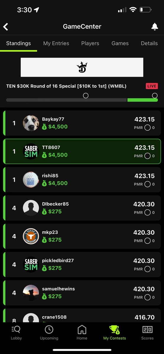 TT8607_eth's tweet photo. Hello winners circle @SaberSim nice to see you again. This time in for Tennis. Appreciate the awesome tools as always! #sabersim #winnerscircle #DFS #DraftKings https://t.co/oraGj1BgWg