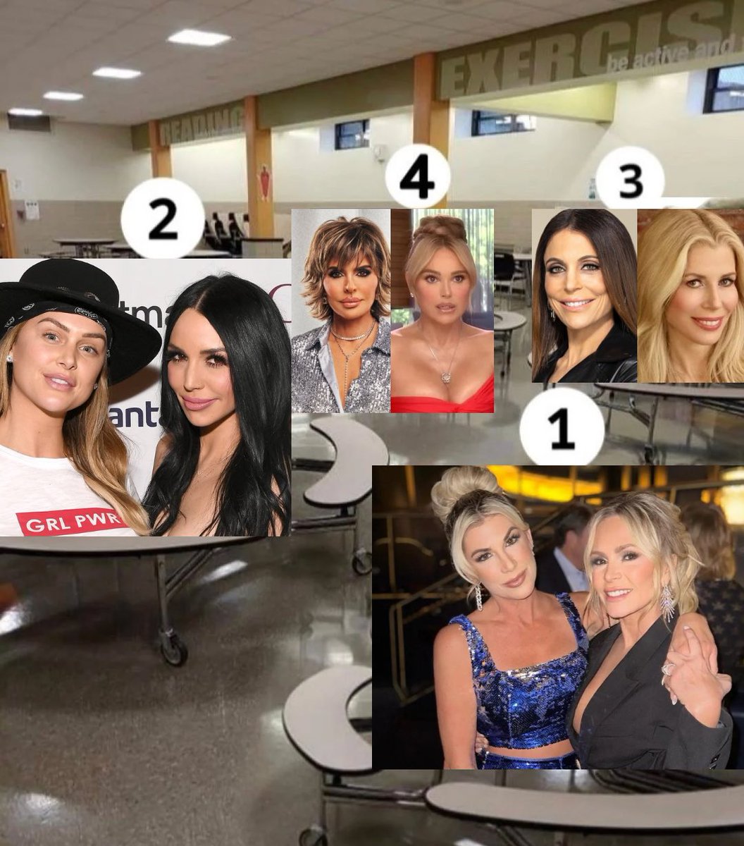 HousewivesHub's tweet photo. You walk into the cafeteria and you have to pick somewhere to sit and eat. Which table are you going to? 😏 https://t.co/ysLyVOYlcI