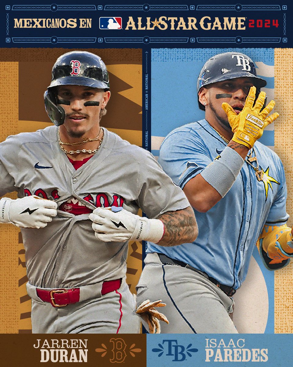 El #MexicanPower estará en el Juego de Estrellas. Isaac Paredes y Jarren Duran forman parte del equipo de la Liga Americana. Para ambos es su primera convocatoria.
#OrgulloMexicano 🇲🇽⚾️