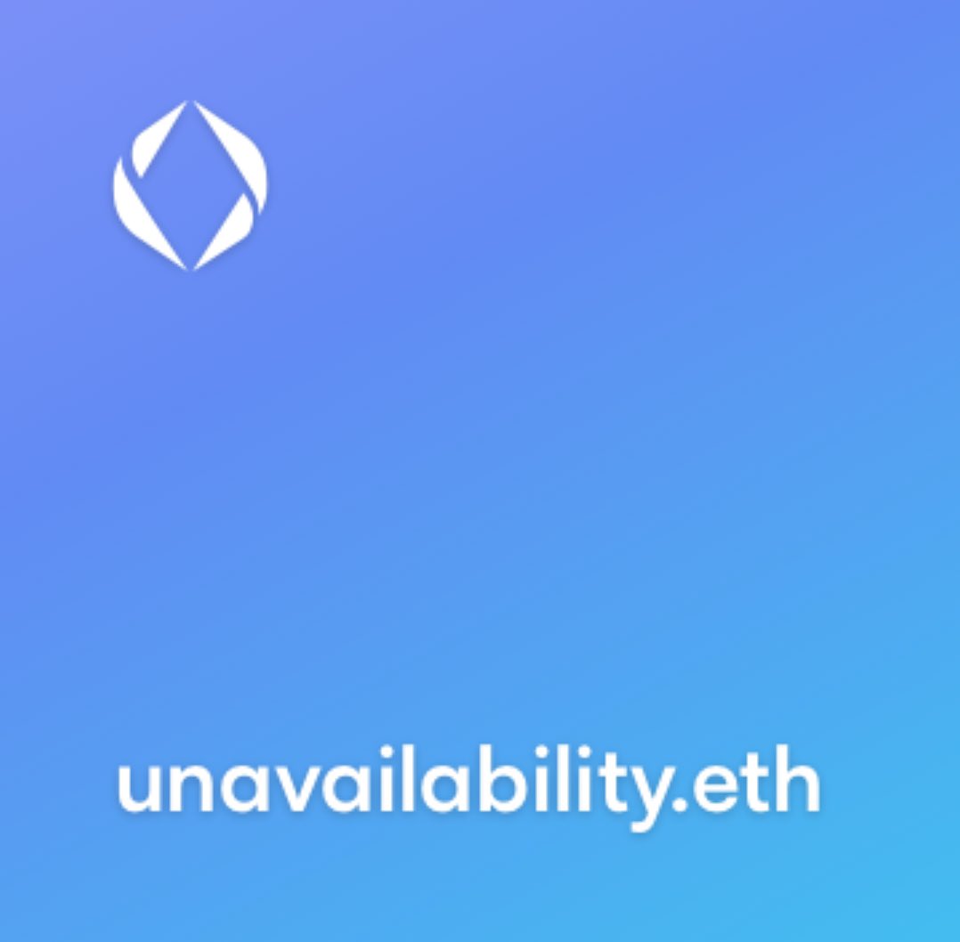 Unavailability is now Available!!

opensea.io/assets/ethereu…

#Crypto #ENS #EnsNames #EnsDomains #Web3 #Web3Names #NFT #NFT_Shill #NFTfamily #NFTsellers #nftworld