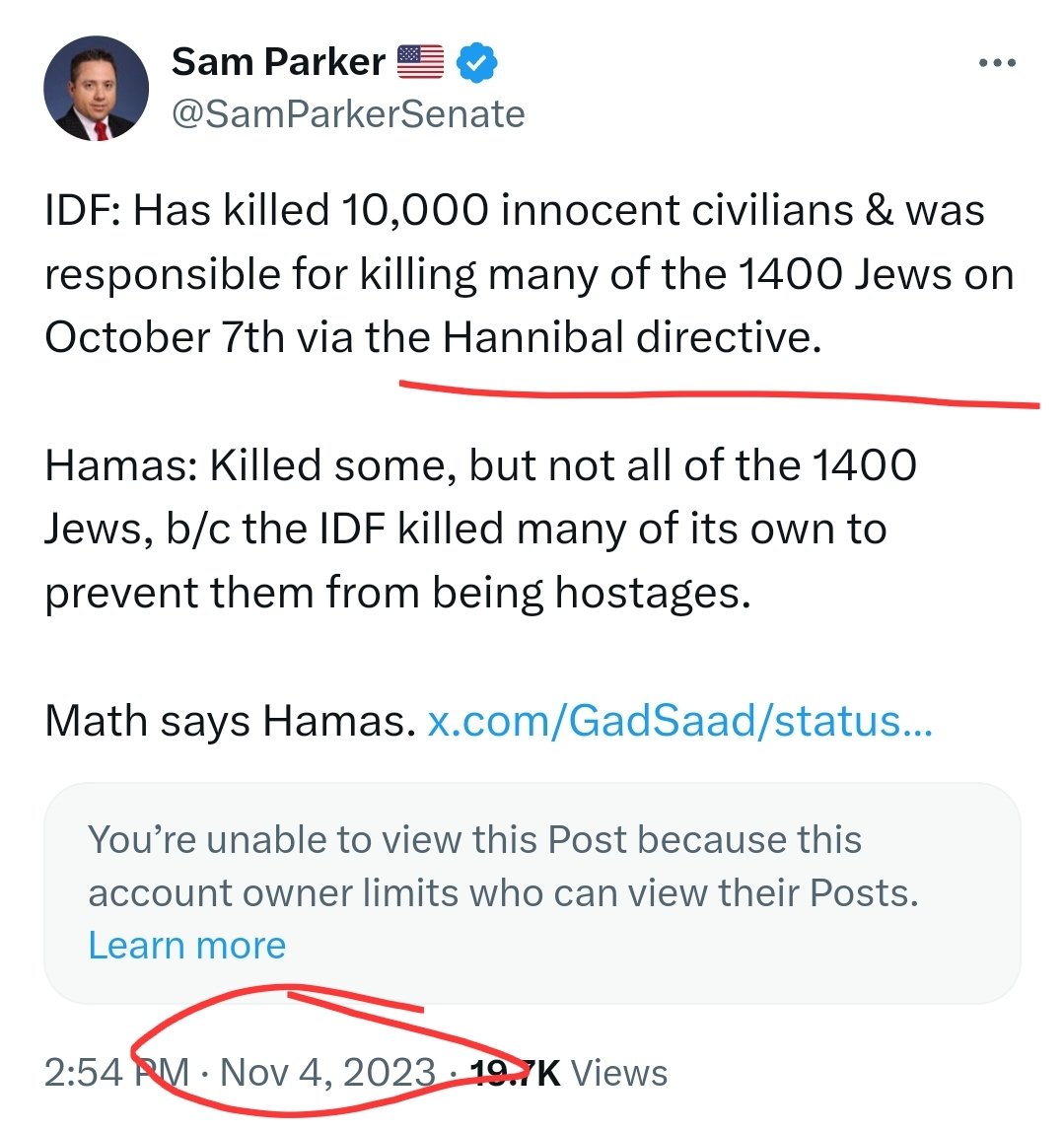 SamParkerSenate's tweet photo. 🇮🇱🇵🇸 RIGHT ALL ALONG: HANNIBAL DIRECTIVE
So many of us were on this from the start. They said we were fake news.
They lied. We told the truth.
#RightAllAlong #HannibalDirective https://t.co/ToLvcTNmgf