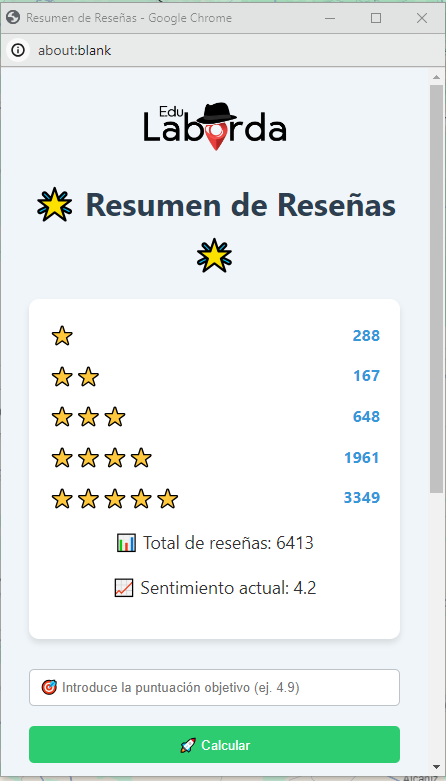 Me habéis preguntado muchísimas veces como saber cuantas reseñas necesitáis para llegar a vuestro objetivo de reseñas.

Me he currado un Bookmarklet con una calculadora que te lo dice automáticamente.

edulaborda.com/calculadora-de…

RT Y LIKE y me motavais a seguir compartiendo cositas