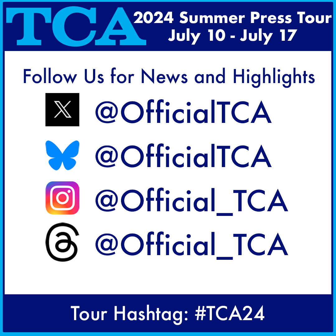The 8-day #TCA24 Summer Press Tour ☀️ kicks off on WEDNESDAY, featuring ABC, Freeform, FX, Hulu, Onyx Collective, Disney, Hallmark, Starz, Crunchyroll, Hub Research, CBS, NBC, PBS, Paramount Studios -- and the 40th annual TCA Awards!

FOLLOW US for daily teases and highlights.