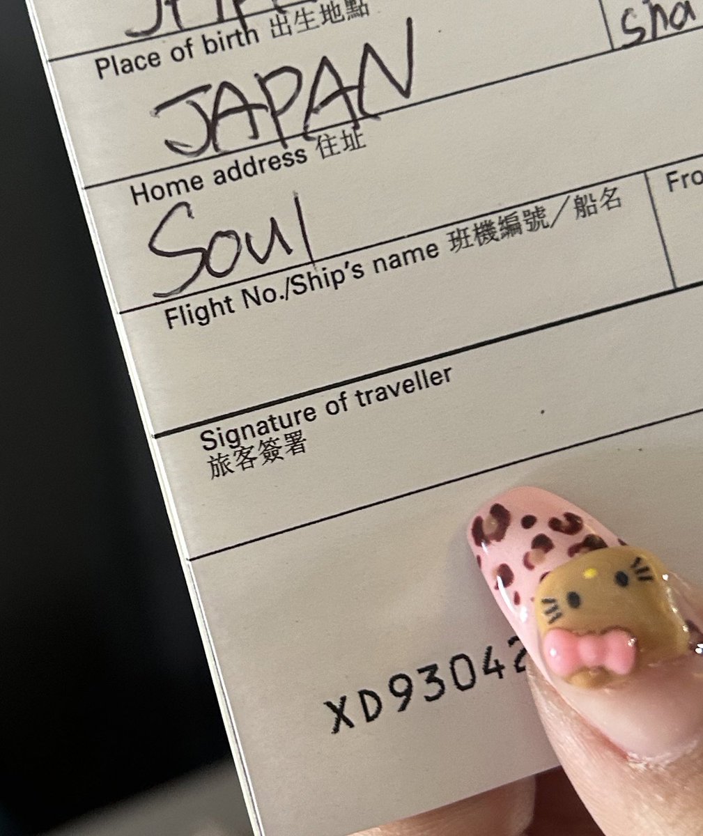 友達入国審査の紙ソウルのこと魂って書いててほんまおもろい、愛