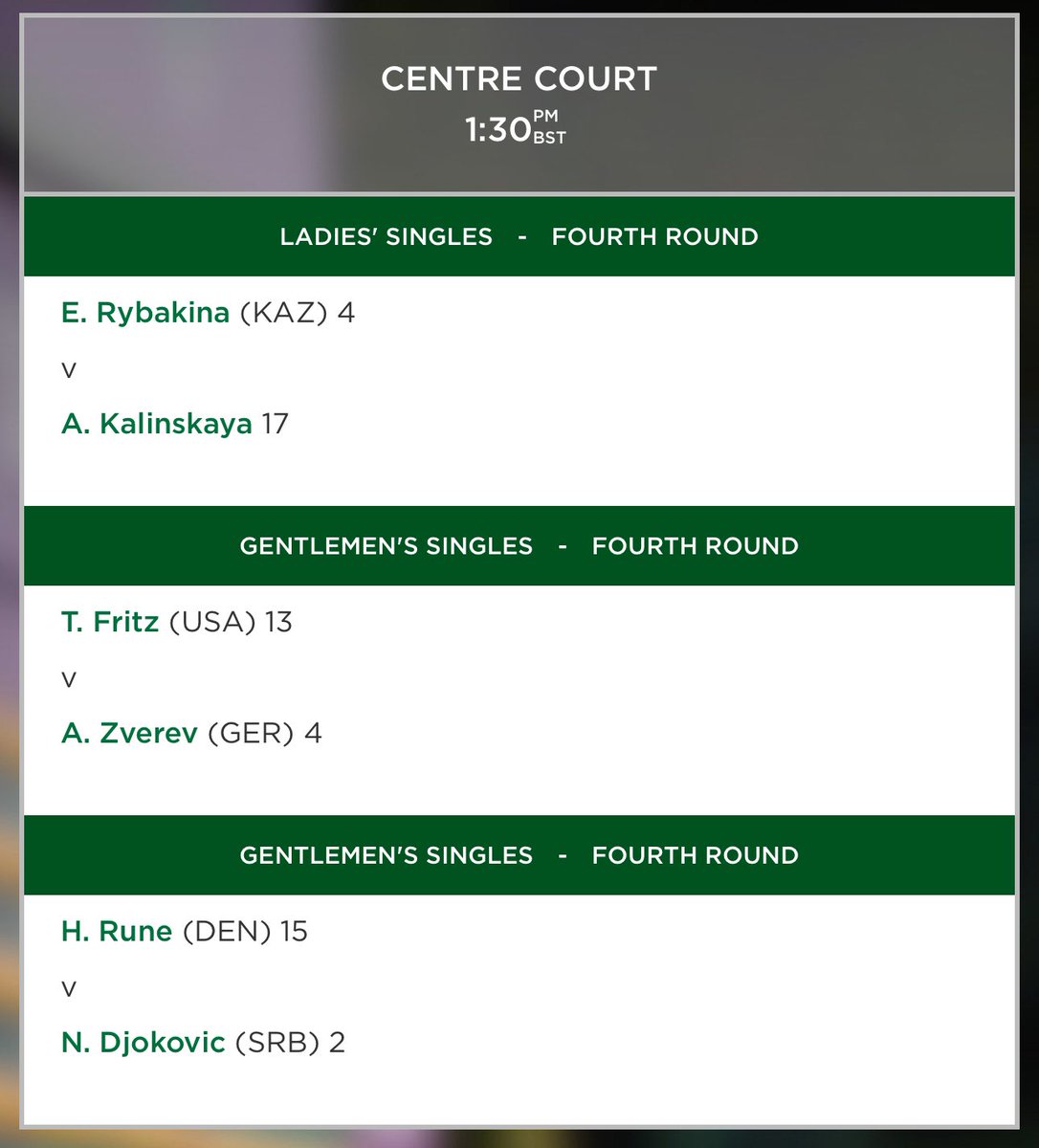 Günaydın. <a href="/wimbledon/">Wimbledon</a> devam ediyor. Bugün 4 maç TRT ekranlarında. <a href="/trtspor/">TRT Spor</a> da saat 15.00de Arthur Fils-Alex de Minaur maçıyla başlıyoruz. Merkez kortun 3 maçı da <a href="/trtsporyildiz/">TRT Spor Yıldız</a> da olacak👇. @nihancab <a href="/onurakmeric/">onur akmeric</a> <a href="/AliKircil15/">Ali Kırçıl</a> ve bendeniz mikrofon başında olacağız. İyi seyirler.