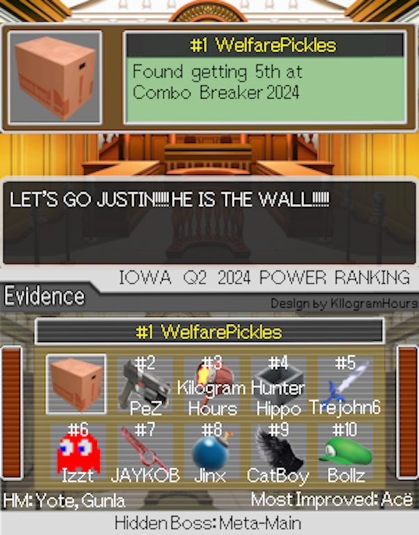 IowaSSBU's tweet photo. There is new evidence that we just got. The Quarter 2 Iowa SSBU PR is here! Shoutouts to @KilogramHours for making this PR graphic!
There are clips of all our players in the thread below https://t.co/YoLARMN9UF