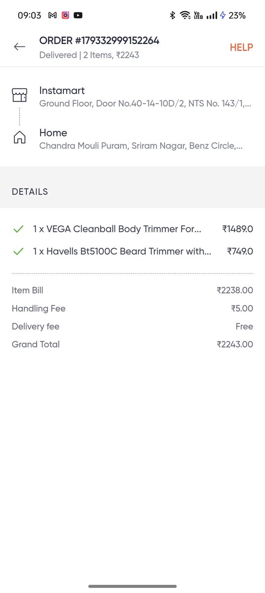 cbpradeesh's tweet photo. @SwiggyInstamart @SwiggyCares Bought a beard trimmer and body hair trimmer yesterday at Vijayawada (8.30 PM). The package of body hair trimmer was torn and had hair on the blades. Never knew that swiggy sells second hand body hair trimmers. https://t.co/VNf6JU6tsP