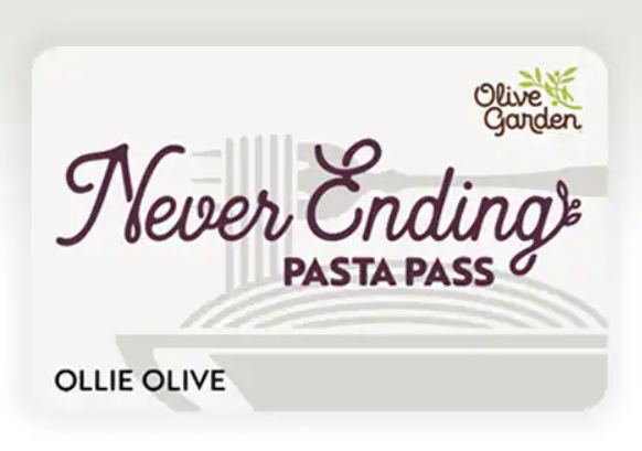 forthspark's tweet image. Yes, this is real and it sells out ridiculously fast. The Never-Ending Pasta Pass provides unlimited pasta, soup, salad and a tub of breadsticks at #OliveGarden for 9 weeks. There's also a Lifetime Never-Ending Pasta Pass too. #Deals #pasta #family