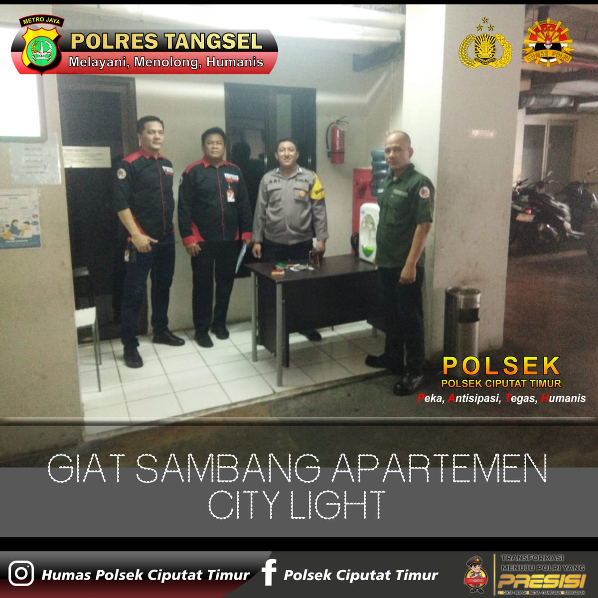Bhabinkamtibmas Kel. Cempaka Putih Polsek Ciputat Timur Bripka Ari Cahyono melaksanakan sambang di Apartemen City Light View Jl. Ir. H. Juanda Rt. 05/03 Kel. Cempaka Putih Kec. Ciputat Timur Kota Tangerang Selatan, Senin 08/07