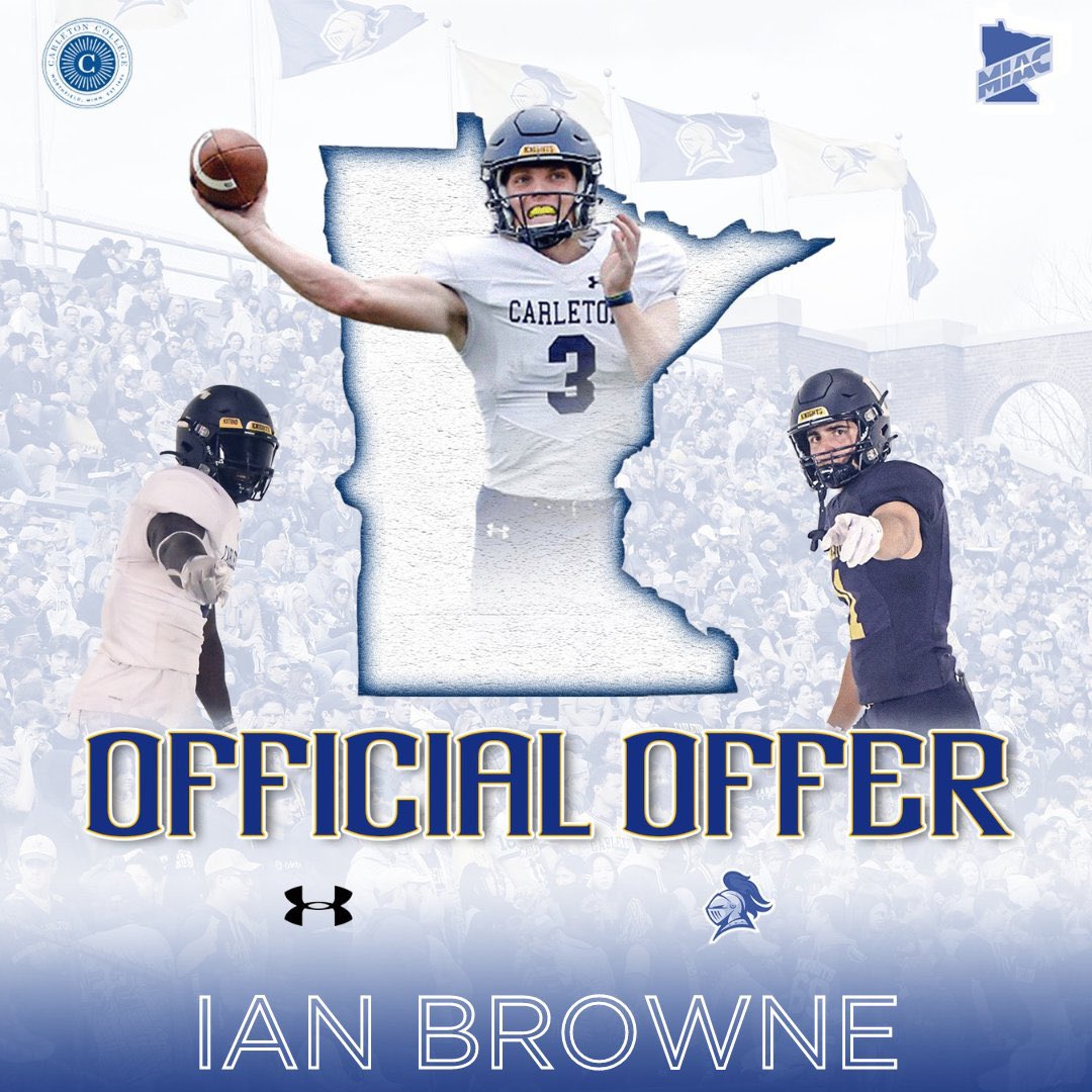 After a call with <a href="/CoachJournell/">Tom Journell</a> I am grateful to have received an offer from Carleton College! 
<a href="/BishopsFootball/">Bishop's Football</a> <a href="/KSimonds5/">Kohl Simonds</a> <a href="/mozesmooney3/">Mozes Mooney</a>