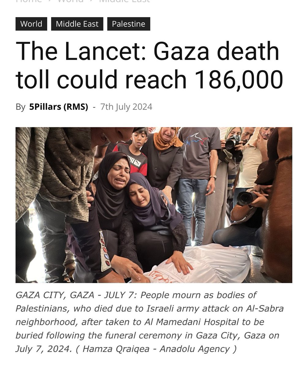 The Lancet is considered the world's most prestigious medical journal 

Today they released a study estimating that Israel killed 186,000 Palestinians 

That is 8% of the population and far higher than previously believed 

If you are still defending this then fuck you