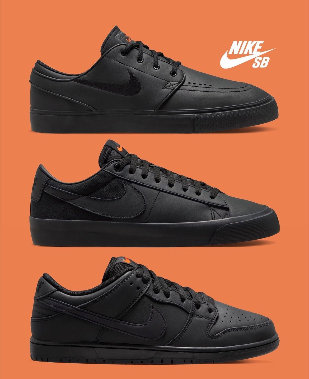 Ovrnundr on X Nike SB Orange Label Triple Black Pack Releasing Holiday 2024 Season The pack includes Nike SB Dunk Low Pro Nike SB Zoom Janoski OG V Nike