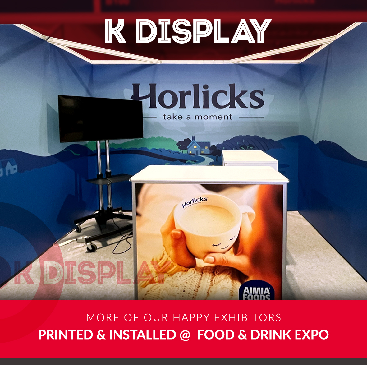 Relax and take a moment, let us print your graphics and do the install… we’ve got this. @RTIEexpo @HorlicksUK #notjustabedtimething #exhibitionideas #shellschemes #exhibition #graphics #rtie24