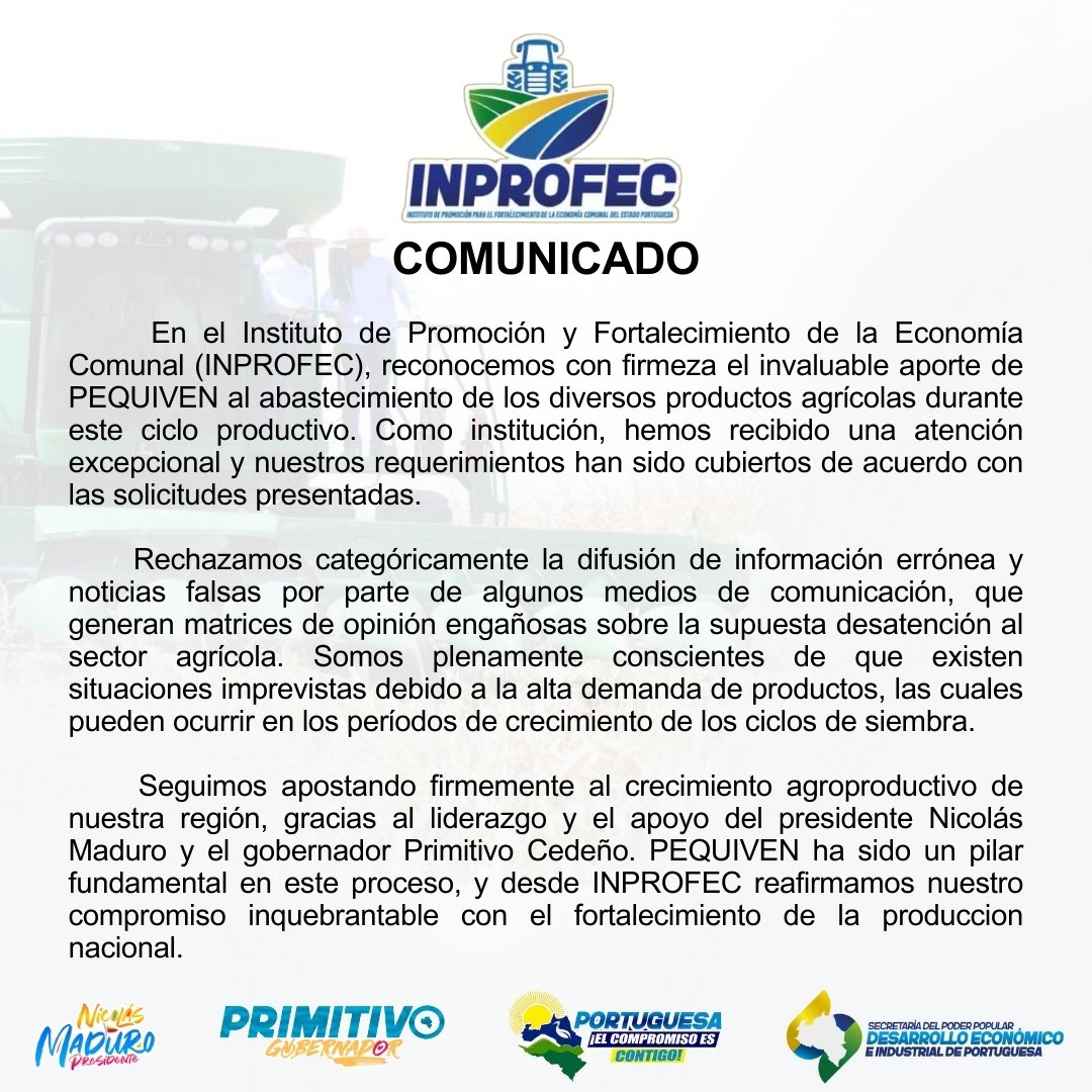 🌾Petroquímica de Venezuela, S.A. continúa trabajando arduamente para los agroproductores de la Patria, llevando fertilizantes de calidad para el crecimiento agrícola del país. 

¡Con Pequiven, Portuguesa es #TierraProductiva! 🇻🇪