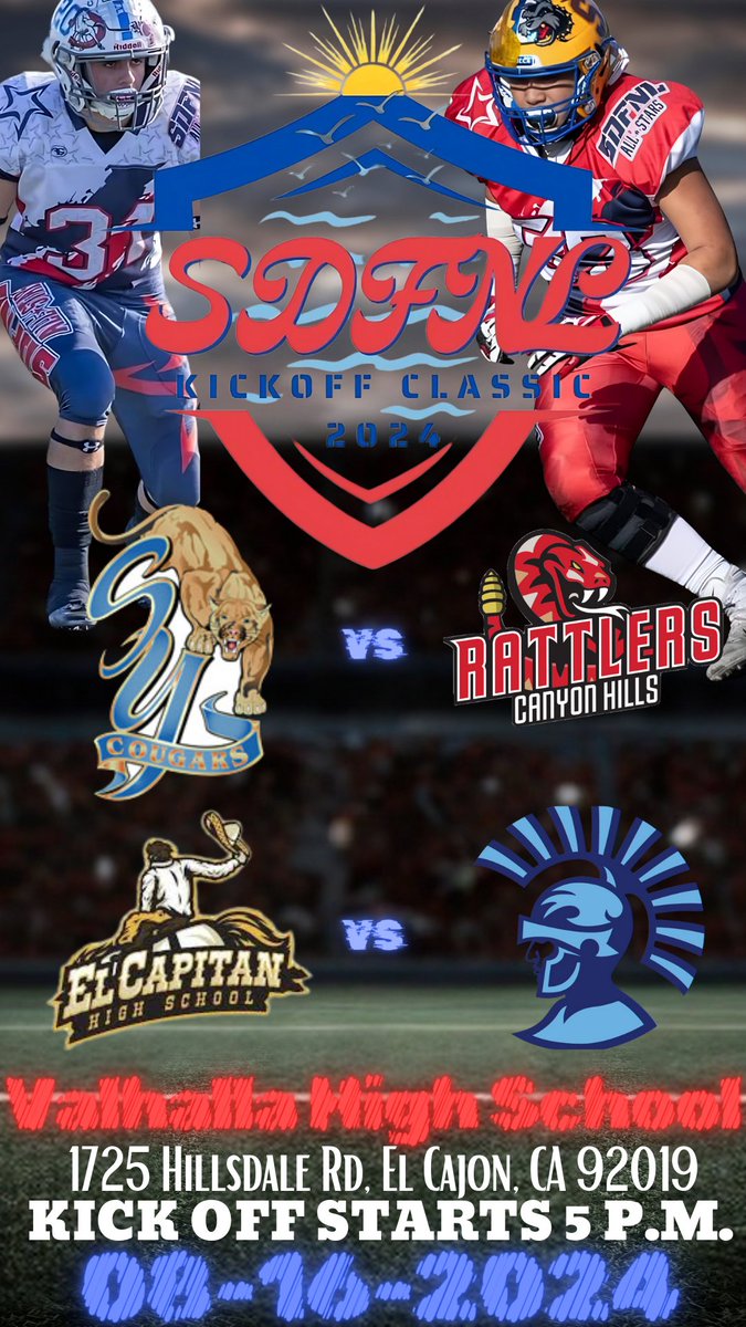 MBASports (@mbasports1) on Twitter photo 8/16/2024 @ Valhalla HS - Bring 1 Canned Food for Entrance.
@ppr <a href="/SDFNLMagazine/">#SDFNL25</a> <a href="/sdfnllive/">SDFNL Live</a> <a href="/sdfootball/">Ray from SDFN</a> <a href="/SDPrepInsider/">SD Prep Insider</a> 8/16/2024 @ Valhalla HS - Bring 1 Canned Food for Entrance.
@ppr <a href="/SDFNLMagazine/">#SDFNL25</a> <a href="/sdfnllive/">SDFNL Live</a> <a href="/sdfootball/">Ray from SDFN</a> <a href="/SDPrepInsider/">SD Prep Insider</a>