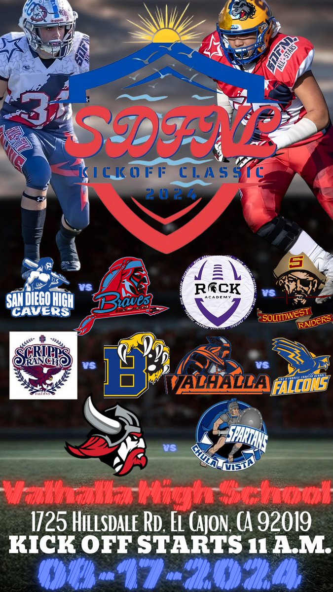 MBASports (@mbasports1) on Twitter photo 8/17/2024 @ Valhalla HS - Bring 1 Canned Food for Entrance.
@ppr <a href="/SDFNLMagazine/">#SDFNL25</a> <a href="/sdfnllive/">SDFNL Live</a> <a href="/sdfootball/">Ray from SDFN</a> <a href="/SDPrepInsider/">SD Prep Insider</a> 8/17/2024 @ Valhalla HS - Bring 1 Canned Food for Entrance.
@ppr <a href="/SDFNLMagazine/">#SDFNL25</a> <a href="/sdfnllive/">SDFNL Live</a> <a href="/sdfootball/">Ray from SDFN</a> <a href="/SDPrepInsider/">SD Prep Insider</a>
