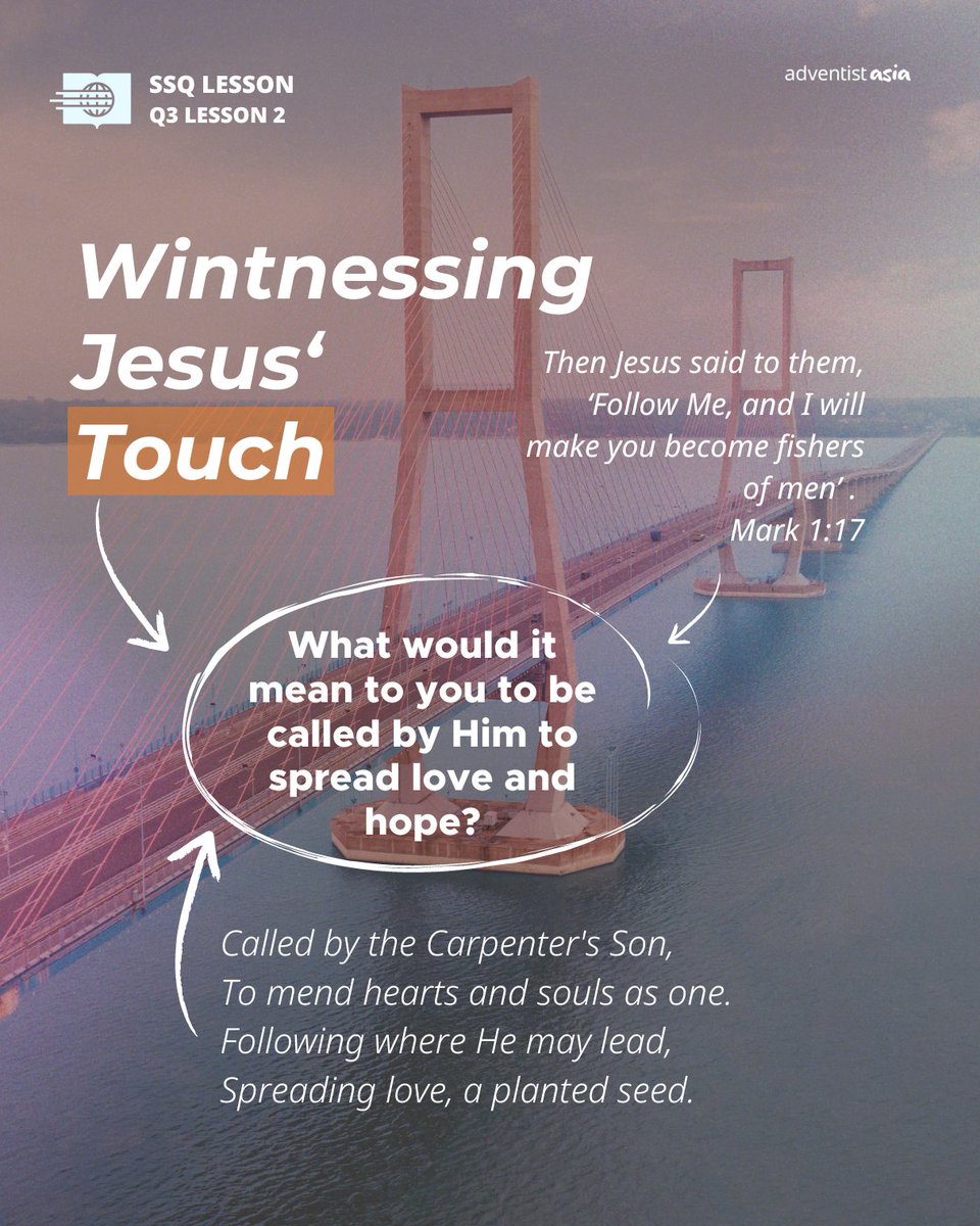 adventistasia's tweet image. Today, reflect on how His call inspires you to spread love &amp;amp;hope in your own community.
How has Jesus' touch transformed your life? Share your thoughts and experiences below.

Read this week's #SabbathSchoollesson &amp;amp; be inspired to follow His example.
👉 i.mtr.cool/dnyaeehlty