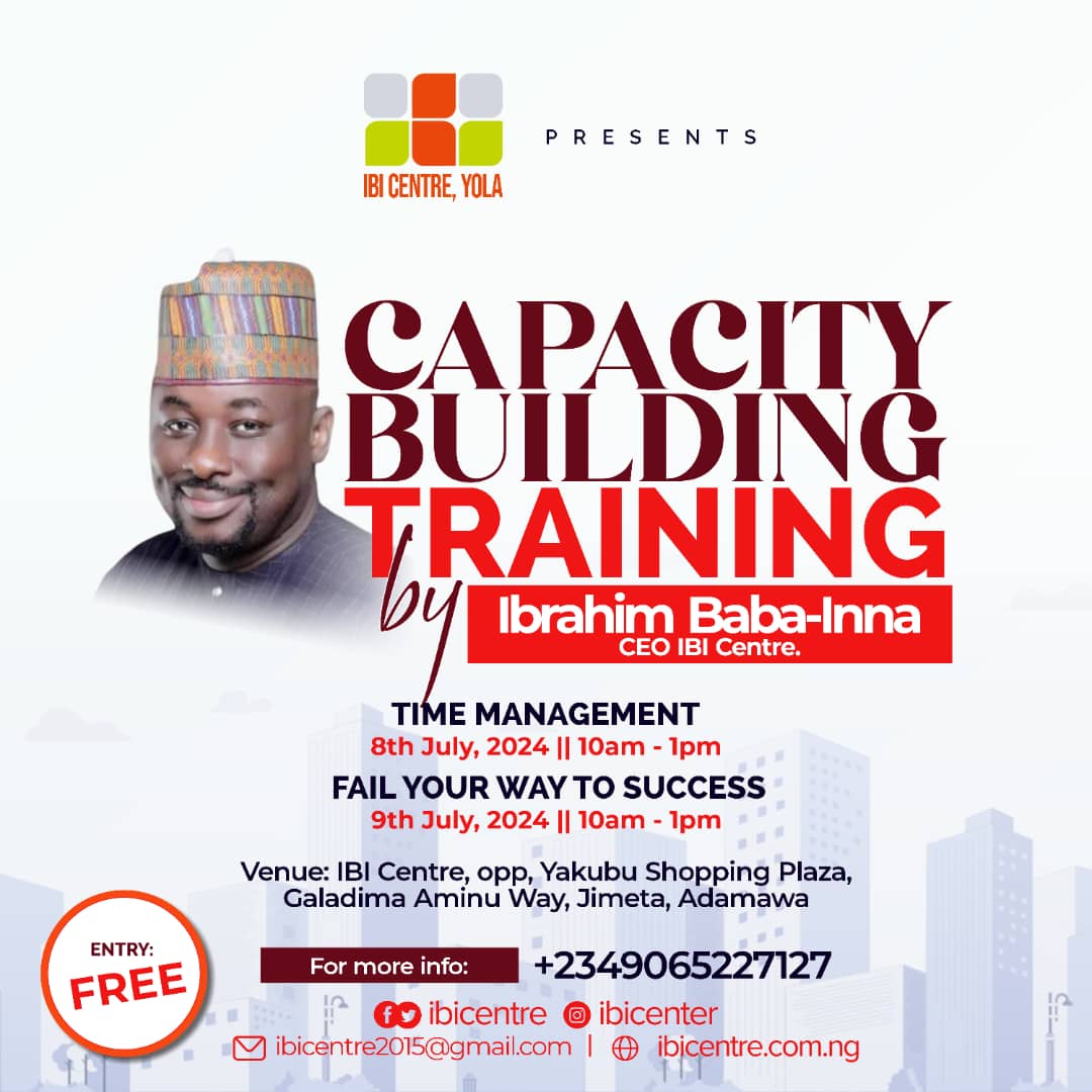 ibicentre's tweet photo. It is happening today and tomorrow, it is not only a capacity building training but also an opportunity to network with other like minds. When coming invite others to come along and benefit🙏🏻.

#ibicapacitybuilding 
#ibitimemanagementyola 
#Yola 
#ibi
#IBICentre 
#ibicentreyola https://t.co/kLqkEU3bPC