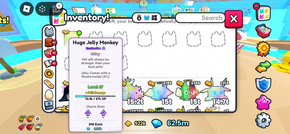 Hey y’all am looking for jelly collectors or someone to get this huge off my hands it’s a 5% shiny jelly monkey statistically only 12 exists rap is (2.72b) ill take 2.4-2.5b rap if good please feel free to dm me with offers or reply underneath please retweet to get attention 😁