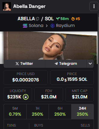 AbellaDangerSol's tweet photo. I'm the best in my industry, if you know what I mean.... I am now one of the best on DexScreener! Look at that!🔥💦

• DexScreener: https://t.co/QgX53CDXgb
• ca: 99EKbL2DQZ6uS3YFaST5LrWyfWbFYbUAGUrQvXwZ4jag https://t.co/iYCa0IC3vw
