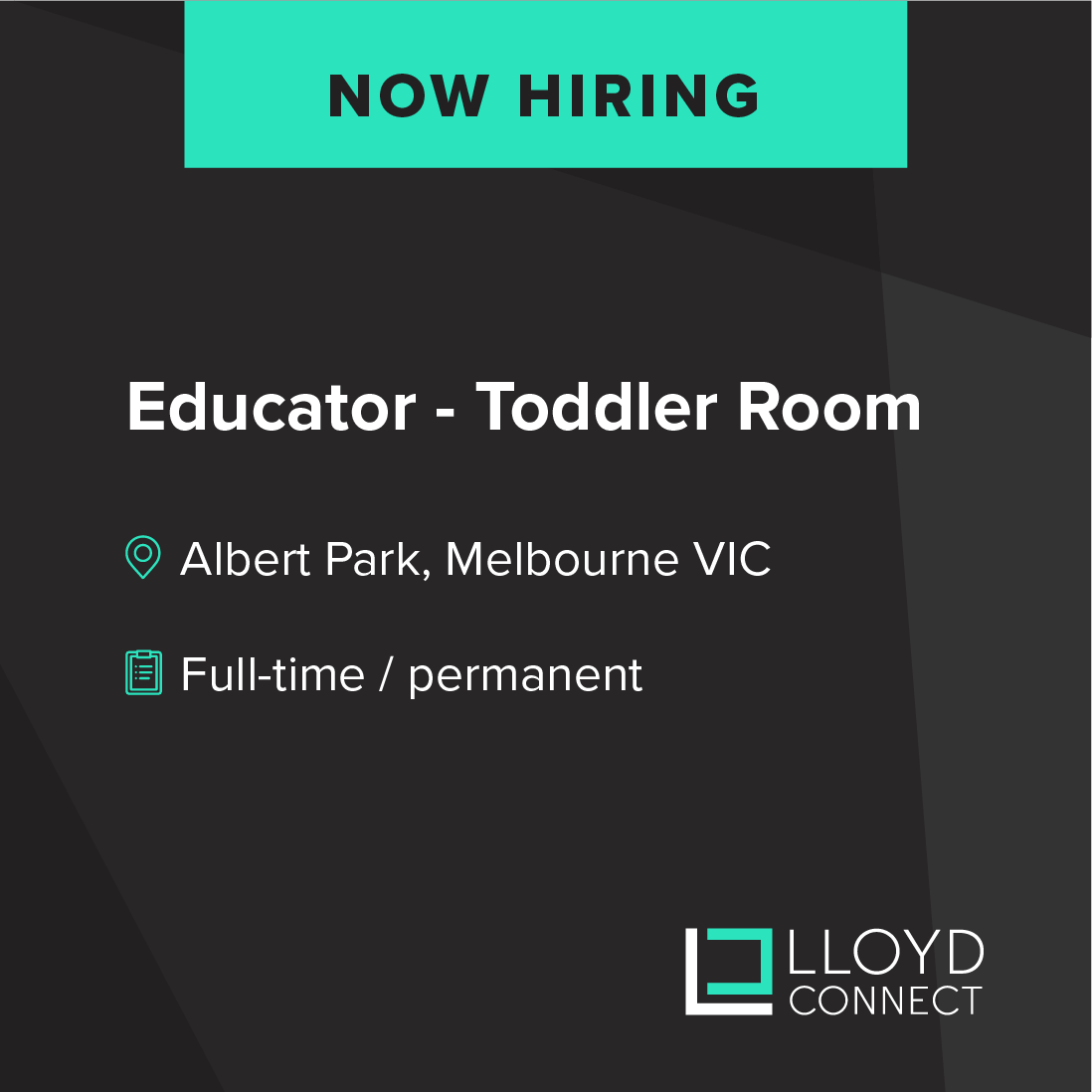 LloydConnect's tweet photo. Seeking passionate Educator for toddler room! Join our Exceeding NQS team in beautiful Albert Park! 5 weeks leave + monthly personal day.

To learn more or apply: https://t.co/3dmMGOGa99 

#ChildcareJobs #AlbertPark #Educator https://t.co/r701IjHztc