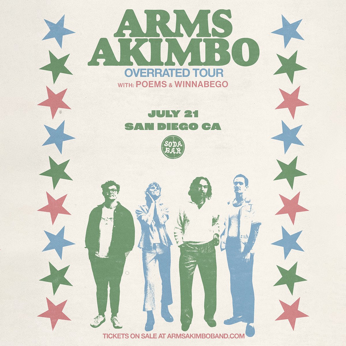7/21 @ Soda Bar – <a href="/ArmsAkimboband/">Arms Akimbo</a> w/ Poems, Winnabego • 🎟: link.dice.fm/armsakimbo2024…