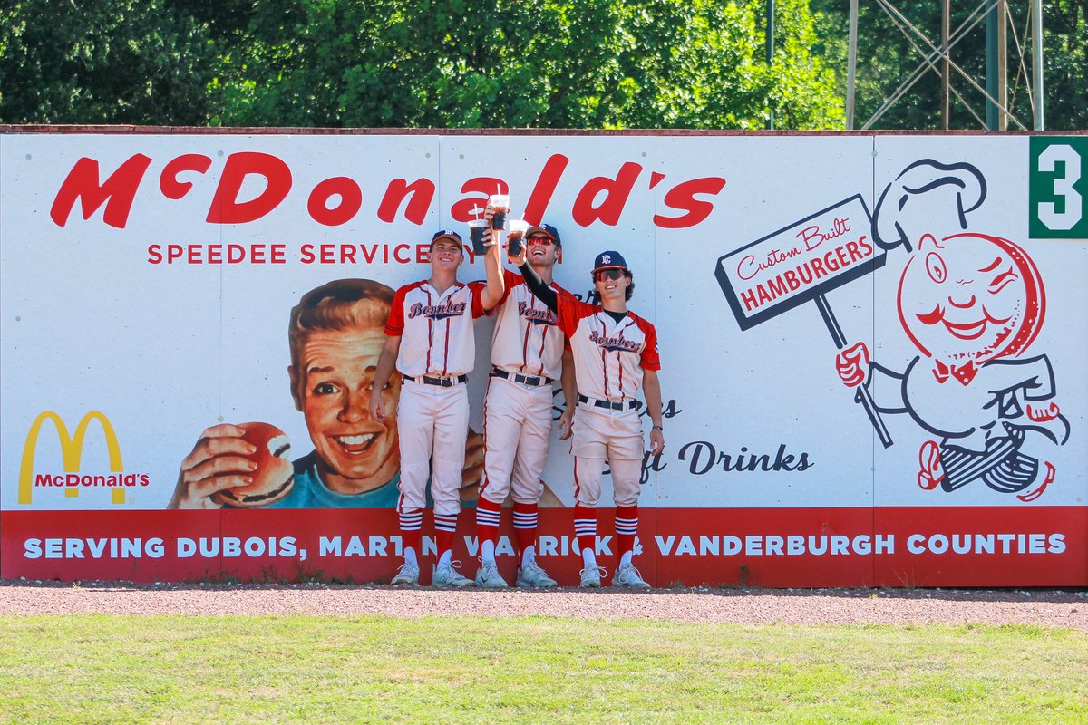 DCBombers's tweet photo. Happy Hour at McDonald’s is a home run in our book! All summer long, enjoy $1 iced tea or soft drinks at your local McDonald’s between the hours of 2-5 PM! Mick Uebelhor, Brevin Brisack, and Kyle Prindle got theirs at #TeamMann McDonald's in Huntingburg before our last home game! https://t.co/btplDuhJmc